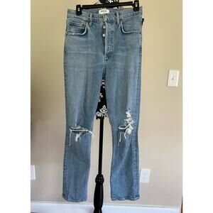 Agolde Riley Jeans Button Fly Distressed Straight Leg Womens Size 25